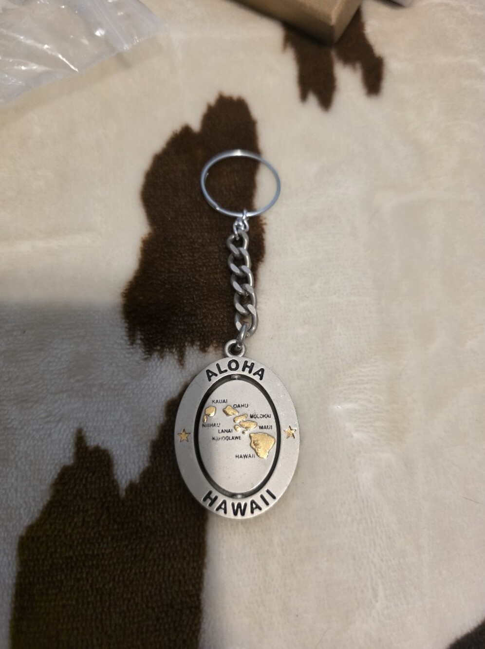 ALOHAS Silver Keychain with Gold Island Accents